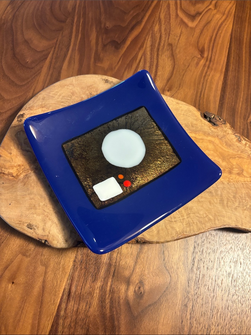 Fused Glass Decorative Dish with Abstract Accent